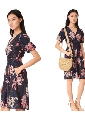Rebecca Taylor Phlox Silk Floral Print Navy Dress
